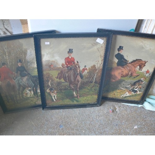 674 - 3 X FOX-HUNT/HORSE & HOUNDS PRINTS. SIGNED J.CHARLTON. FRAMED/GLAZED. INC 'THE LAST FENCE'