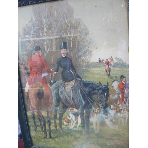 674 - 3 X FOX-HUNT/HORSE & HOUNDS PRINTS. SIGNED J.CHARLTON. FRAMED/GLAZED. INC 'THE LAST FENCE'