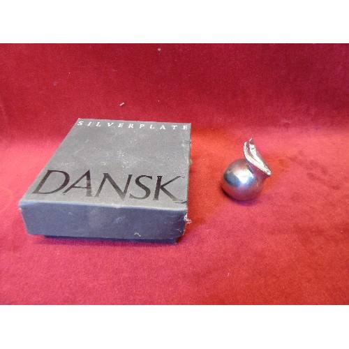 39 - SILVER PLATE DANSK RABBIT PAPERWEIGHT IN BOX