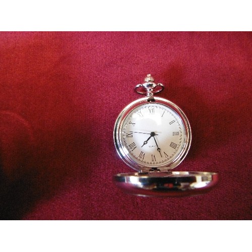 43 - QUARTZ SILVER METAL POCKET WATCH WITH VICTORIAN PENNY COVERS