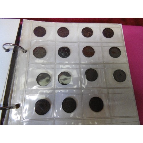 54 - COIN ALBUM WITH 1819 FOUR PENCE COIN, SILVER THREE PENNY PIECES 1940'S FARTHINGS ETC