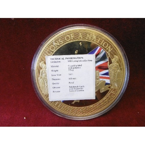 56 - CU GOLD PLATED LARGE ICONS OF A NATION COIN EDINBURGH CASTLE WITH SWAROVSKI