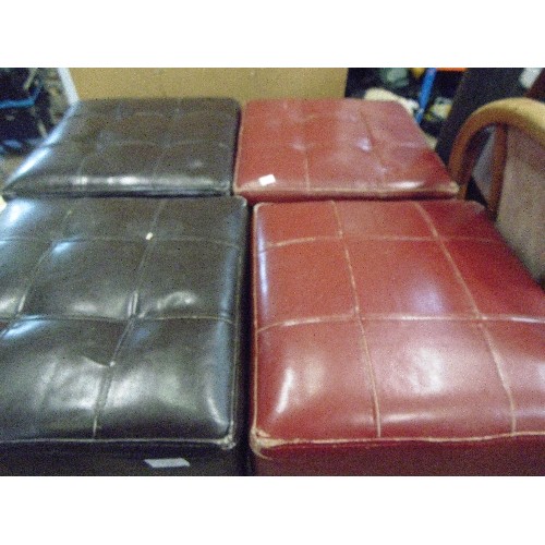 570 - 4 X BAR STOOLS WITH SQUARE FAUX LEATHER UPHOLSTERED SEATS. 2 X CHOCOLATE, 2 X BURGUNDY.