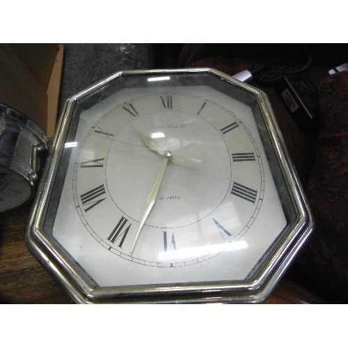 544 - 4 X WALL CLOCKS, 1 X ALARM CLOCK WITH BELLS ON, AND 2 X BAROMETERS.