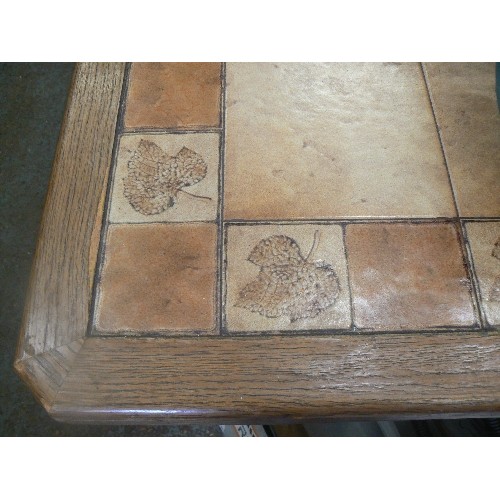 438 - RETRO VINTAGE OAK LOW TABLE WITH TILED TOP.