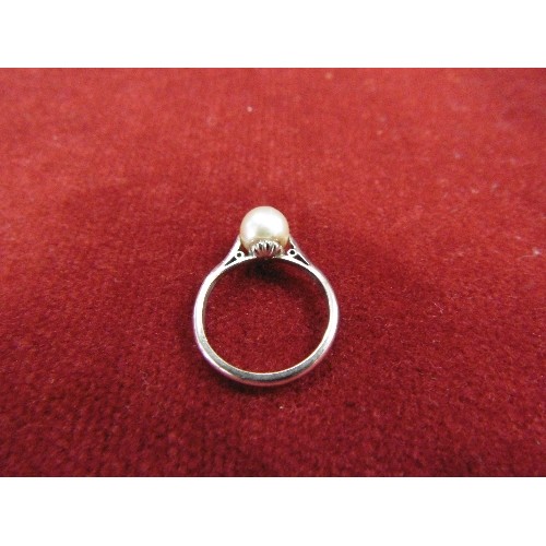 41 - AN 18ct WHITE GOLD RING WITH NATURAL PEARL 8MM SIZE K WEIGHT 2.97gr