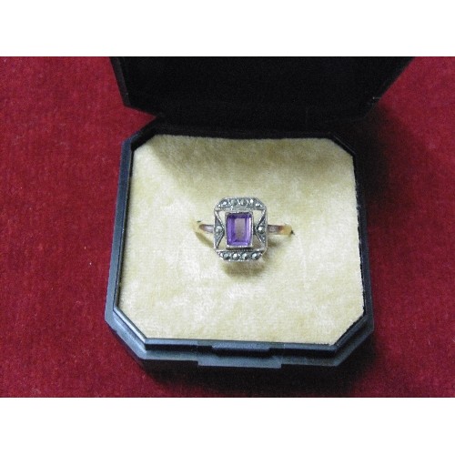 47 - VINTAGE FRENCH 9ct GOLD AMETHYST AND MARCASITE RING WEIGHT 1.87gr SIZE L 1/2