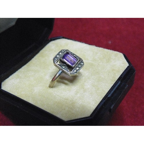 47 - VINTAGE FRENCH 9ct GOLD AMETHYST AND MARCASITE RING WEIGHT 1.87gr SIZE L 1/2