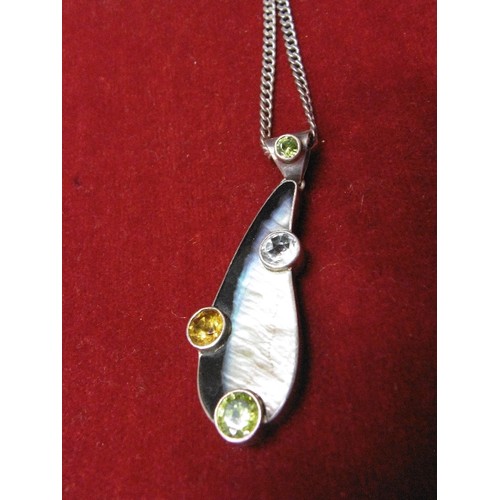 30 - LARGE CHUNKY SILVER DOLPHIN WITH ABALONE SHELL COLOURED STONES ON CHUNKY 22