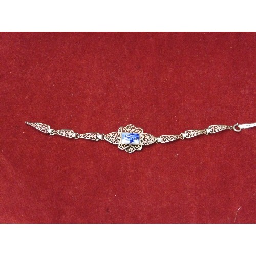 12 - A LOVELY SILVER DUTCH FILIGREE WORKED BRACELET WITH DELFT CERAMIC PLAQUE  WEIGHT