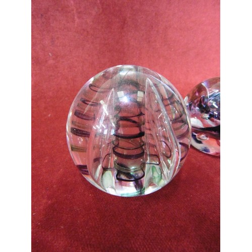 7 - 3 GLASS DUMP PAPERWEIGHTS ALL NAMED, LANGLEY BEING ONE