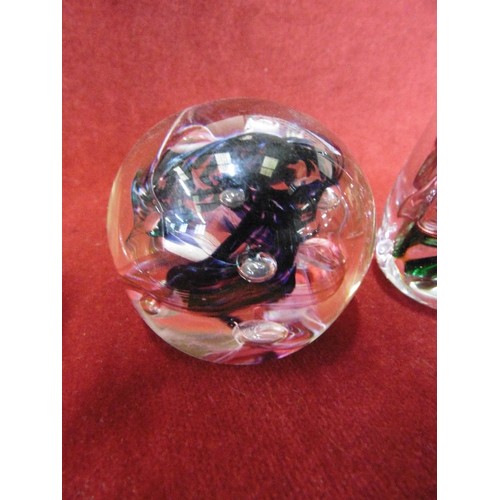 7 - 3 GLASS DUMP PAPERWEIGHTS ALL NAMED, LANGLEY BEING ONE