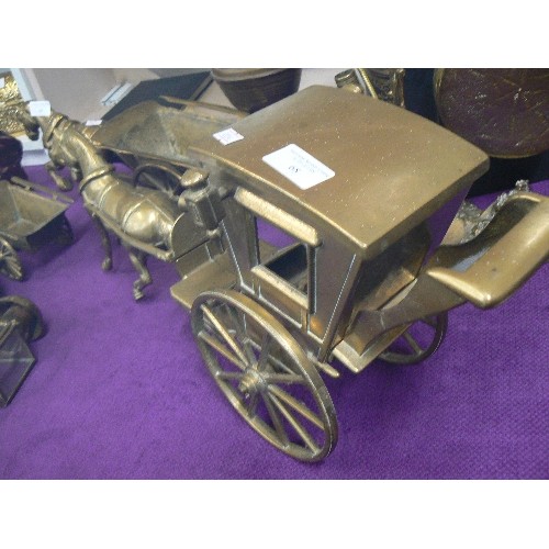 68 - VERY LARGE HEAVY BRASS HORSE AND VICTORIAN STYLE CARRIAGE.