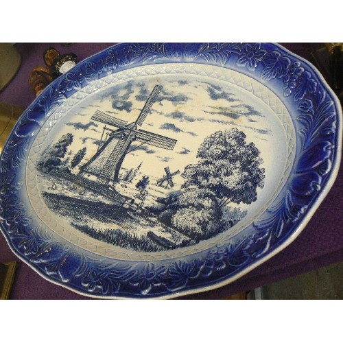 73 - BLUE DELFT STYLE MEAT PLATE, WITH WINDMILL DESIGN.