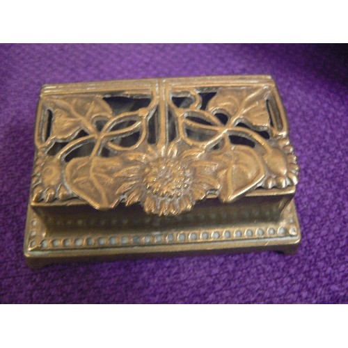 VINTAGE BRASS DOUBLE STAMP BOX. ART NOUVEAU SUNFLOWER DESIGN