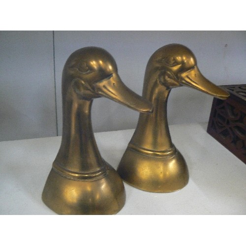 103 - PAIR OF BRASS DUCK HEAD BOOKENDS