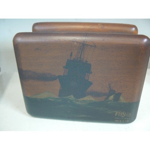 74B - WOODEN FRET WORKED BOX PLUS A SMALLER HAND PAINTING OF DREADNOUGHTS  ROYAL NAVY SIGNED RNB HOLLAND 1... 