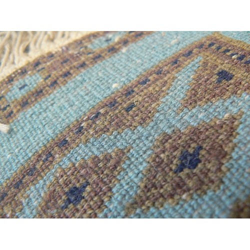 89 - ASSORTED GENUINE HAND KNOTTED RUG IN BLUE PLUS FOUR HAND WOVEN ( KNOTTED) CAMEL SADDLE SACKS. (TO BE... 