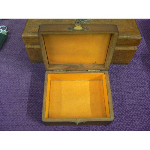 81 - 2 VINTAGE WOODEN CIGARETTE BOXES, ONE WITH ROYAL ARMY SERVICE CORPS BADGE ON THE LID AND ONE WITH A ... 