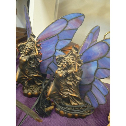 80 - 2 X TIFFANY STYLE FAIRY TABLE LAMPS WITH PURPLE WINGS