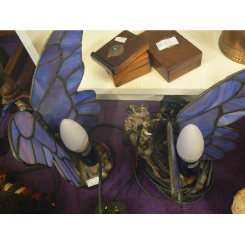 80 - 2 X TIFFANY STYLE FAIRY TABLE LAMPS WITH PURPLE WINGS