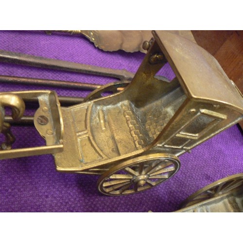 98 - PAIR OF BRASS HORSE AND HACKNEY CARRIAGES (VICTORIAN STYLE)