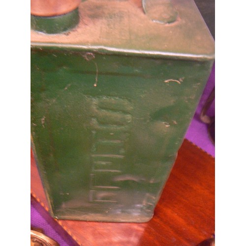 110A - VINTAGE SHELL MOTOR SPIRIT  FUEL CAN WITH BRASS CAP IN GREEN