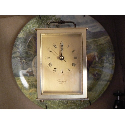 118 - MISCELLANEOUS MIXED BOX, INC CAKE PLATES, CARRIAGE CLOCK, LILLIPUT-STYLE PARK LANE CLOCK, RUBY WEDDI... 