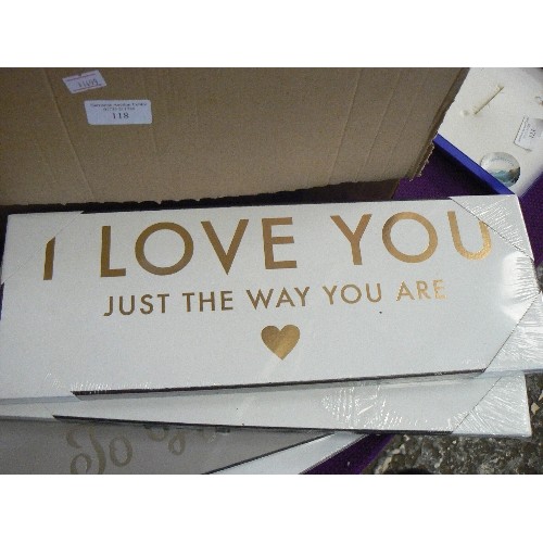 119 - NEW/PACKAGED, 5 X SLOGAN WALL PLAQUES, INC, 'I THINK MY SOULMATE MIGHT BE CARBS' 'HOME SWEET HOME' '... 