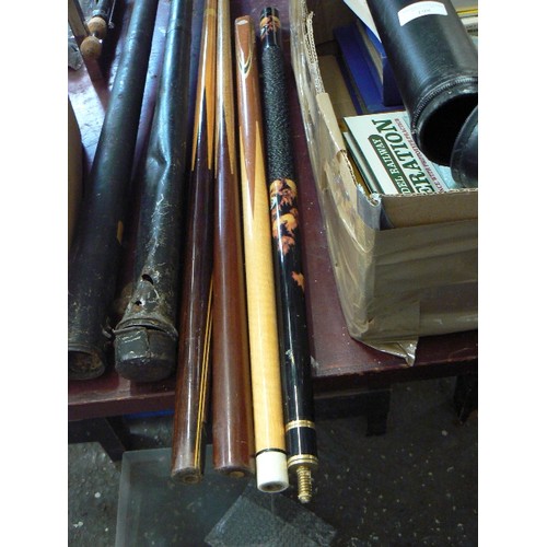 198 - VINTAGE POOL/SNOOKER. 1 RILEY 18 OZ BC/200 2-PIECE SNOOKER CUE. 2 MORE 1-PC. IN MEATL CASES.