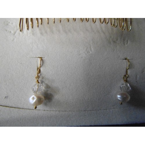 123B - GENUINE CULTURED POTATOE PEARLS AND QUARTZ GEMSTONES ON GOLD ON STERLING SILVER HOOK EARRINGS WITH M... 