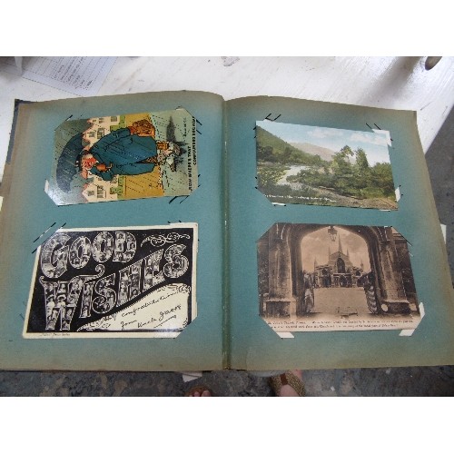 118 - QUANTITY OF LOVELY OLD POSTCARDS DISPLAYED IN A POSTCARD ALBUM. INCLUDES PERSONAL GREETING CARDS AND... 