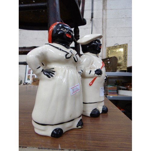 100 - VINTAGE 'SALTY & PEPPY' CHEFS. CERAMIC CRUET SET.