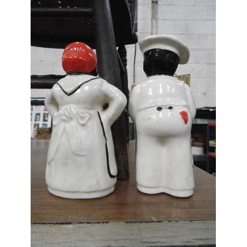 100 - VINTAGE 'SALTY & PEPPY' CHEFS. CERAMIC CRUET SET.