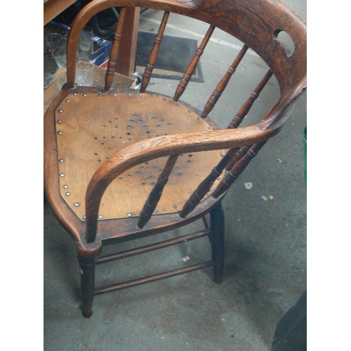 101 - VICTORIAN DESK/CAPTAINS CHAIR WITH BENTWOOD ARMS, TURNED SPINDLE BACK AND LEGS.