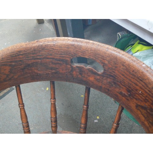 101 - VICTORIAN DESK/CAPTAINS CHAIR WITH BENTWOOD ARMS, TURNED SPINDLE BACK AND LEGS.