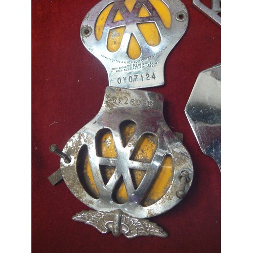 122 - 5 X VINTAGE AUTOMOBILE ASSOCIATION AA CAR BADGES. ALSO RAC AND OTHER BADGES.