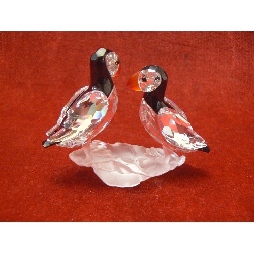 12 - SWAROVSKI CRYSTAL A PAIR OF PUFFINS A 7621 NR 000 008 BLACK & CLEAR CRYSTAL WITH ORANGE BEAKS. BOXED... 