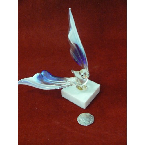 67 - LOVELY GLASS BIRD ON MARBLE PLAQUE