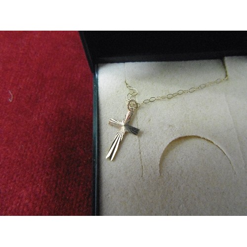 71B - A 9CT GOLD CROSS AND CHAIN BOXED