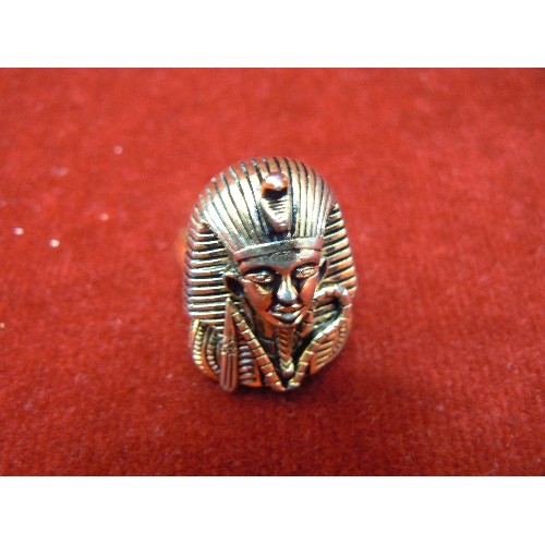 71J - EGYPTION PENDENTAND CHAIN AND PHAROH RING AND A BAG CONTANING A CROSS LOCKET AND PENDANTS