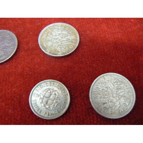 71T - COLLECTION OF SIXPENCES AND 3D COINS 6 OF WHICH ARE PART SILVER