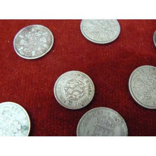 71T - COLLECTION OF SIXPENCES AND 3D COINS 6 OF WHICH ARE PART SILVER