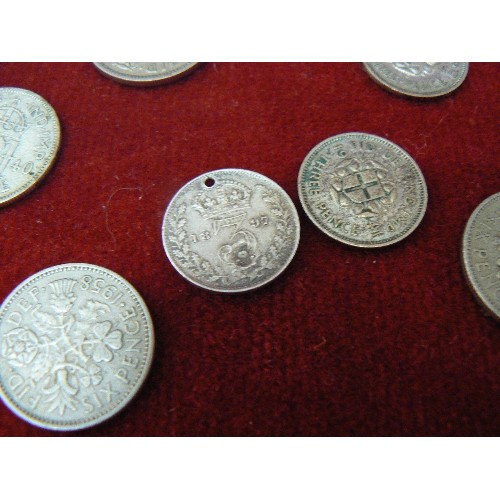 71T - COLLECTION OF SIXPENCES AND 3D COINS 6 OF WHICH ARE PART SILVER