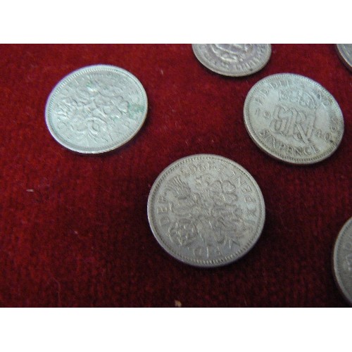 71T - COLLECTION OF SIXPENCES AND 3D COINS 6 OF WHICH ARE PART SILVER