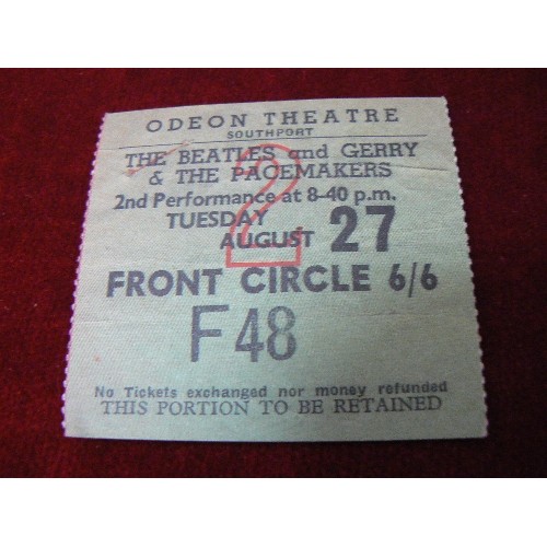 71V - A VERY EARLY (1963) CONCERT TICKET FOR BEATLES AND GERRY AND THE PACEMAKERS AT THE ODEON SOUTHPORT T... 