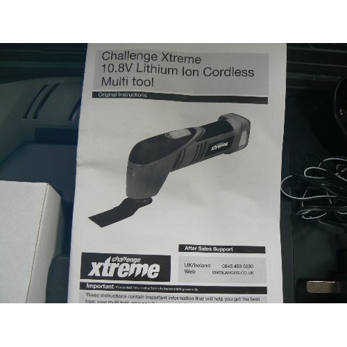 446 - CORDLESS MULTI-TOOL. CHALLENGE XTREME 10.8V LITHIUM ION. WITH CASE, CHARGER, INSTRUCTIONS ETC. UNTES... 