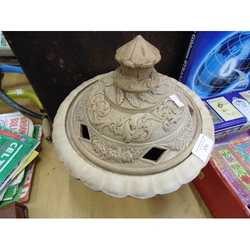 69 - LOVELY EARTHENWARE LIDDED POT/INCENSE BURNER.