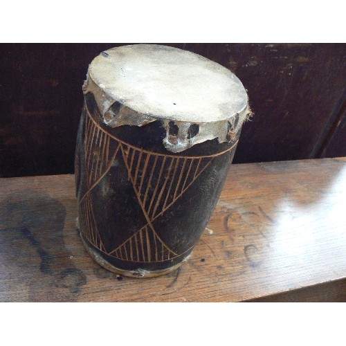 213 - ETHNIC HAND DRUM, WOOD/HIDE.