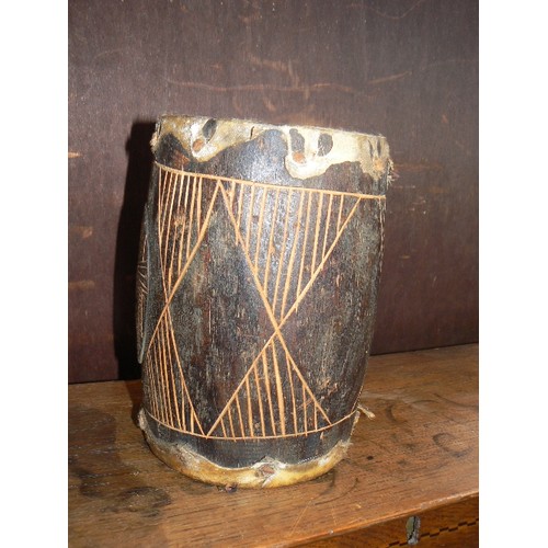 213 - ETHNIC HAND DRUM, WOOD/HIDE.